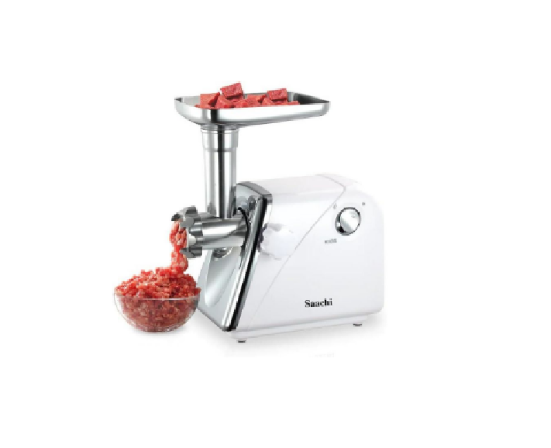 Meat Grinder With 3 Metal Cutting Plates- White. Saachi
