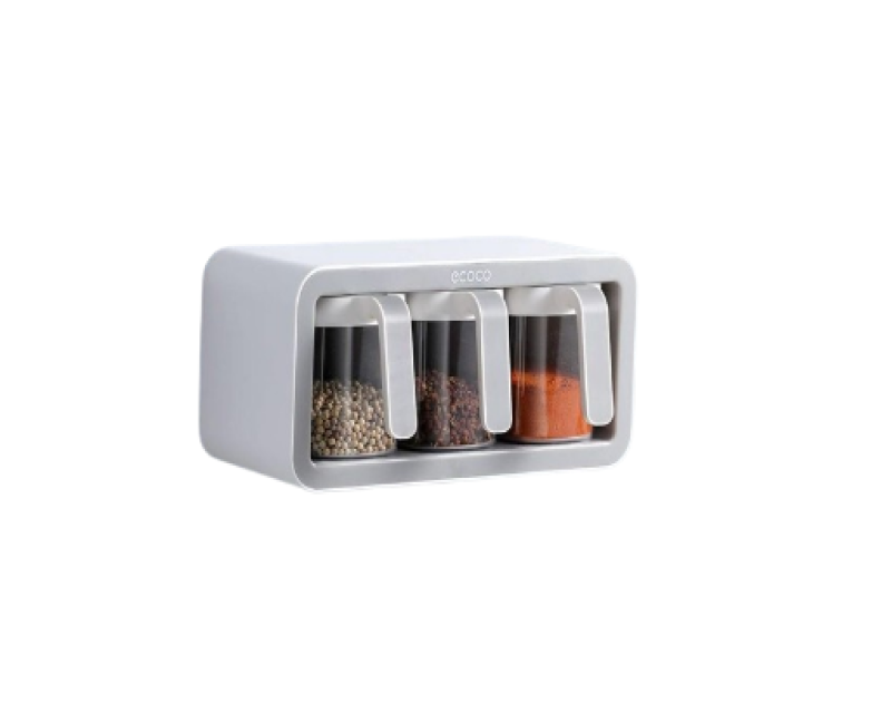 Wall Mounted Organizer Rack Multi-function 3 Cups Sugar Spice Storage Condiment Bottle Storage Rack Dispenser Tool