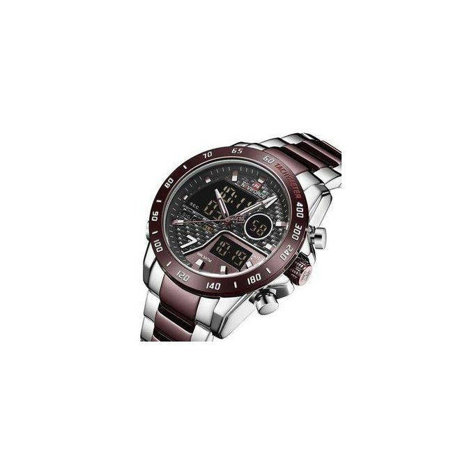 Naviforce Men's Stainless Steel Dual Watch - Silver/Brown