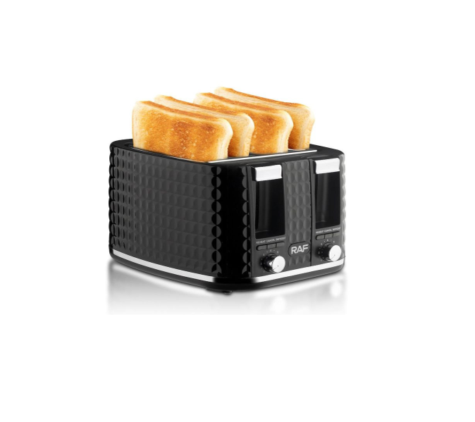 Household 4 Slice Bread Toaster Strong Power Multifunction Toaster Machine With Defrost Stop Removable Crumb Tray- Black RAF
