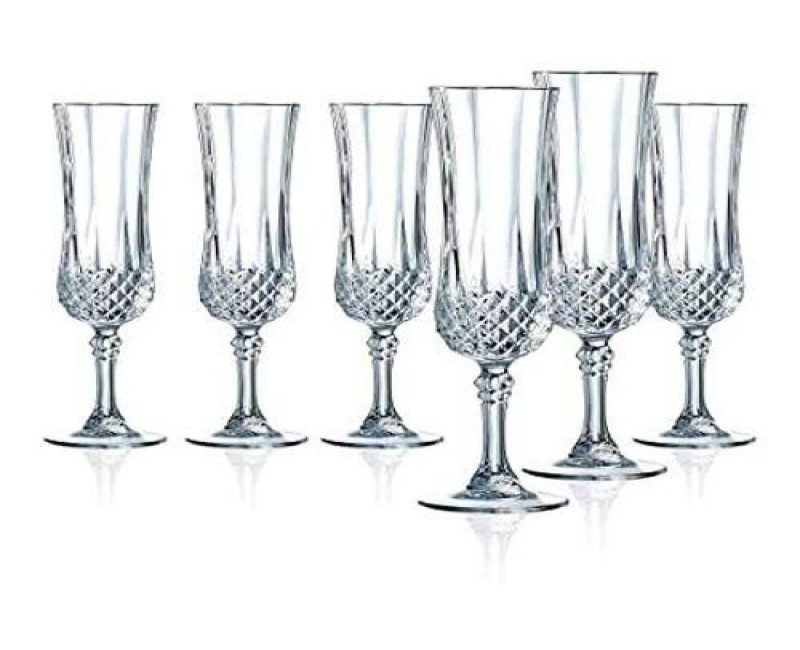 6 Pieces Of Diamond Champaign Flute Wine Glasses- Clear.