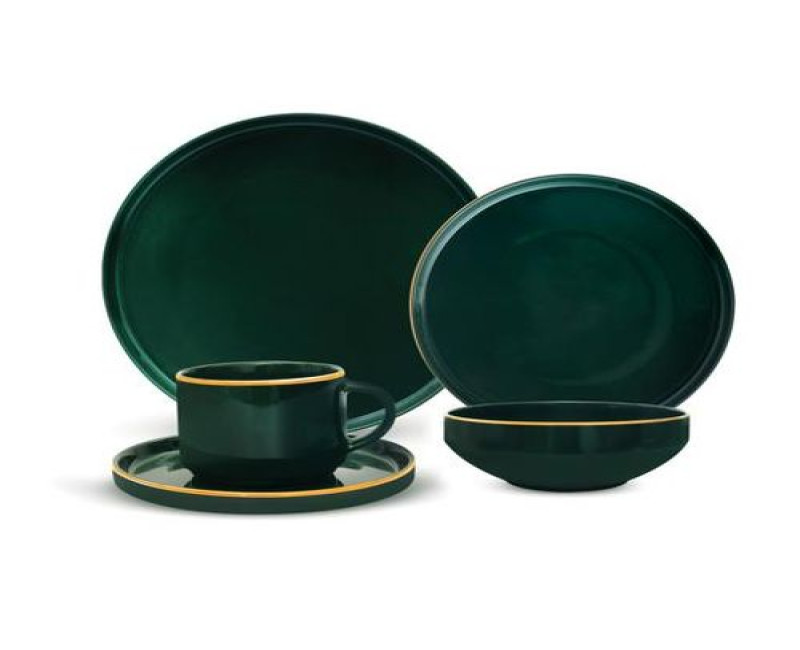 20Pcs Fine Bone Food Plates Cup Bowl Dinner Set- Green. Royal Ford