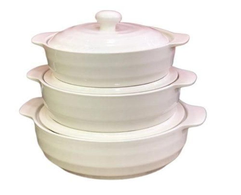 3 Piece Self Design Soup Food Serving Dishes Bowls Casserole Pots- White