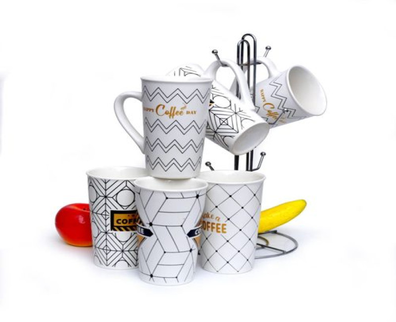 6-Pack Ceramic Coffee Mugs Set Large Multi Designed Tumbler Tea Cups For Porridge Travel Office- Multicolor