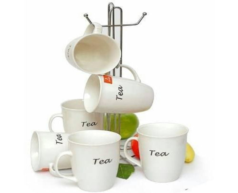 6 Pieces Of Tea Cups Printed Coffee Mugs Tumblere - White
