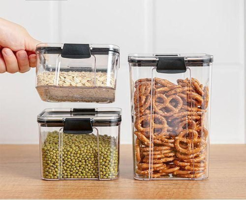 3 Piece Plastic Transparent Storage Box Tins Containers Organizer -Black .