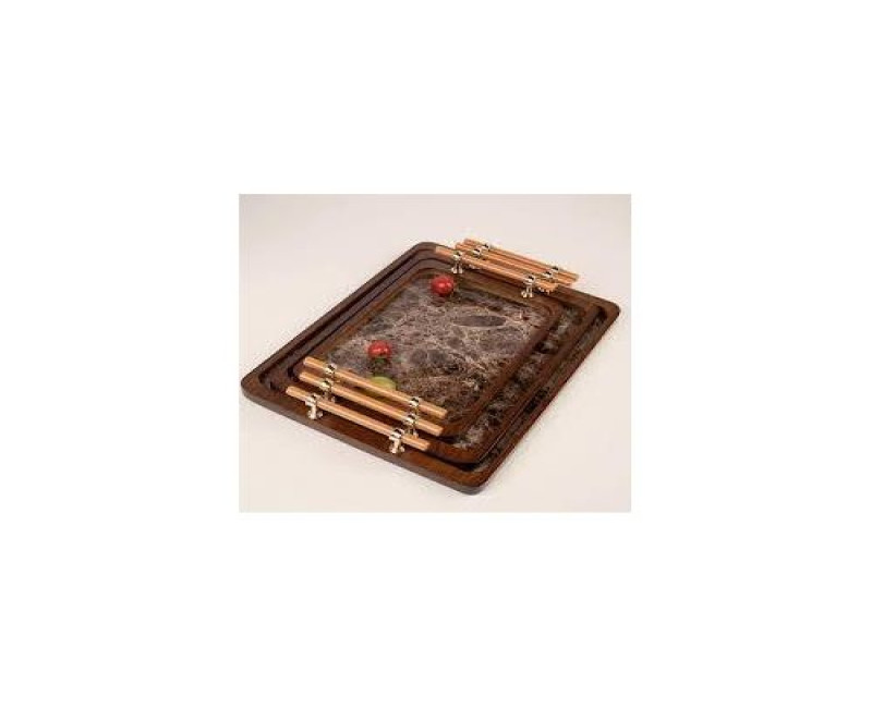 3 Piece Decorative Serving Coffee Tea Bamboo Serving Tray With Handles Non-Waterproof Counter Platter Accessory For Coffee Table Parties Picnic BBQ And Dinners- Multicolor