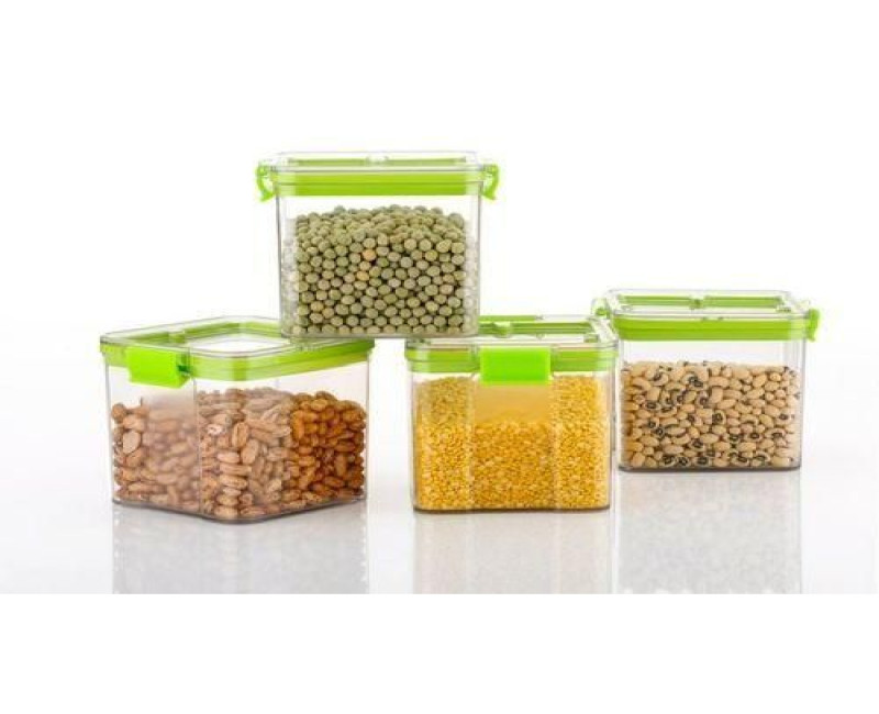 700ml 4-Piece Plastic Transparent Plain Storage Box Tins Containers, Green.