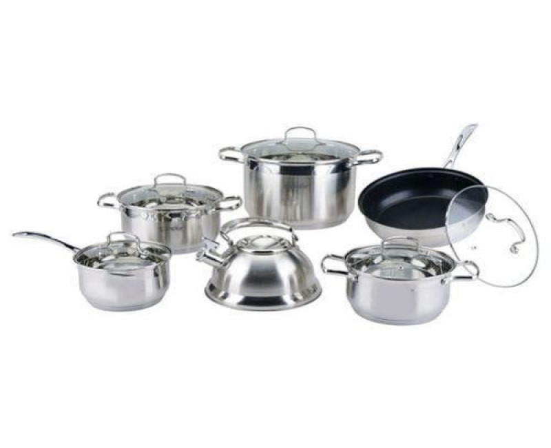 12 Piece Stainless Steel Kettle And Pots Saucepans Cookware-Silver.