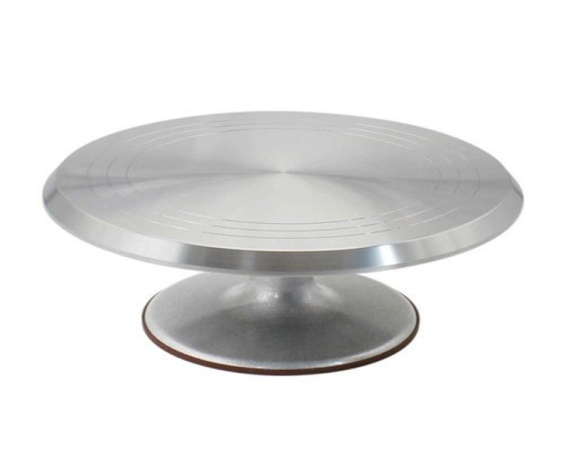 12 Inch Rotating Cake Decorating Revolving Pottery Stand Turntable, Silver.