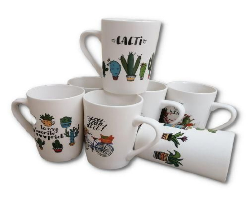 6 Pieces Of Mult-Printed Coffee Tea Cups Mugs- White