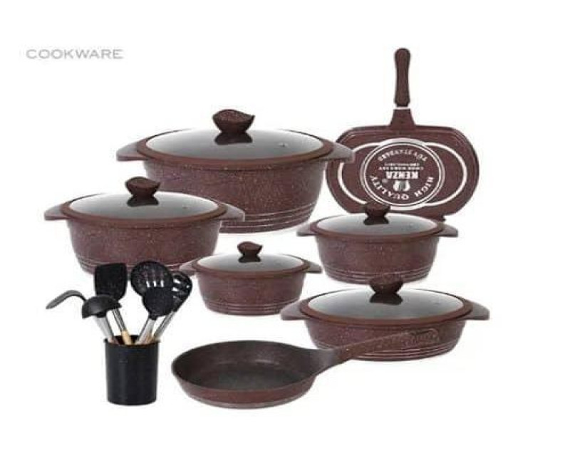 22 Pieces Of Granite Aluminium Non Stick Casserole Pot Bowl Deep Fry Pan Cookware Tool Saucepans Rockland