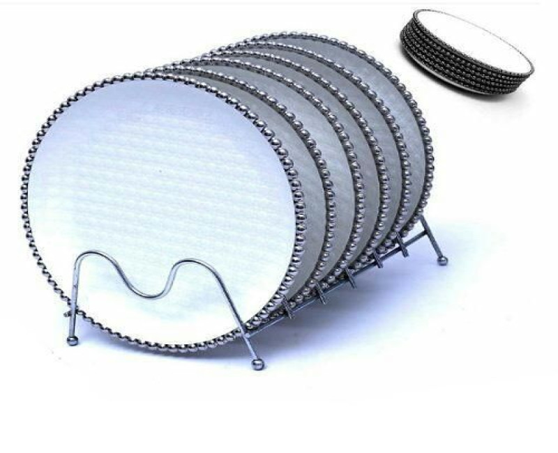 6 Pieces of Round Silver Beaded Dinner Plates - White