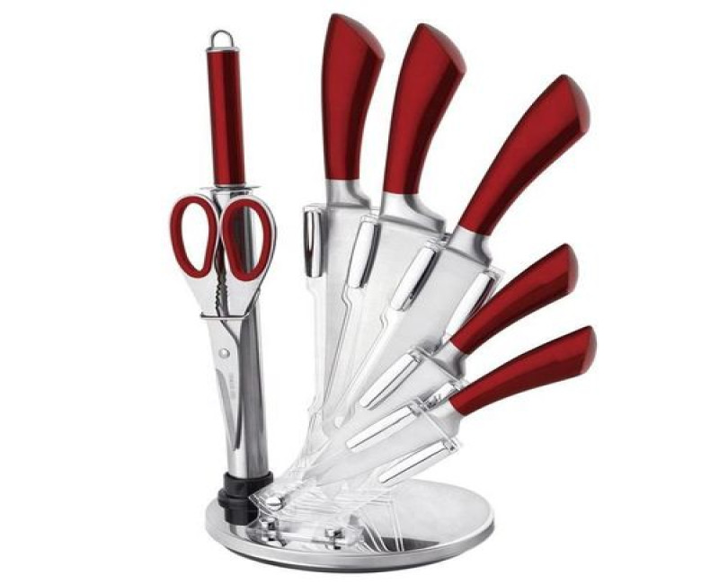 9 Piece Stainless Steel Rotating Stand Kitchen Knife Set With A File And Kitchen Scissor.