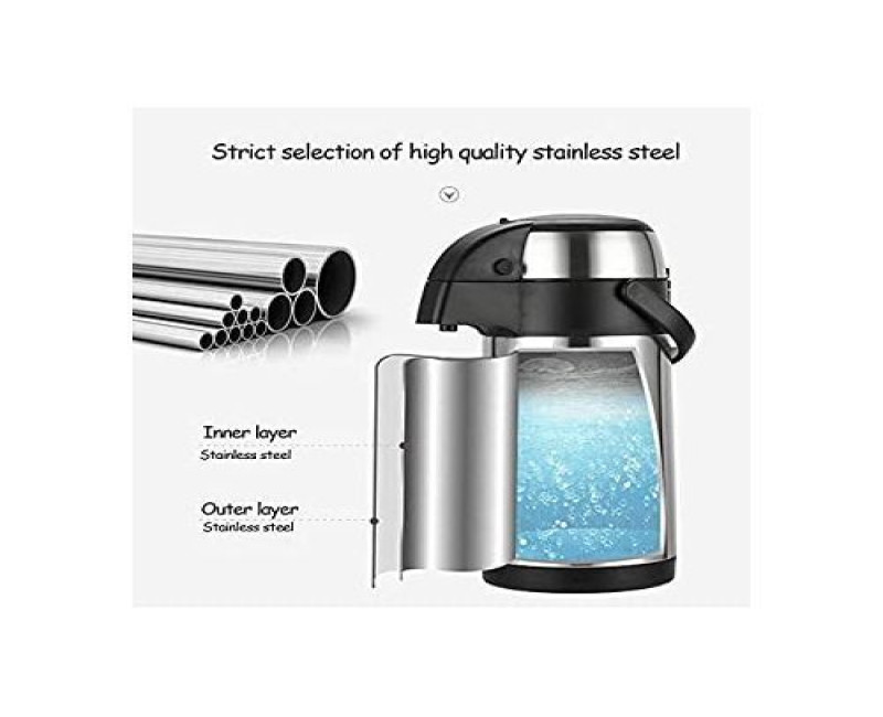3.5L Thermal Flask Stainless Steel, Pump Action Vacuum Insulated With Safety Lock & Handle, Coffee Tea Jug For Home, Office, Camping- Silver. Daydays