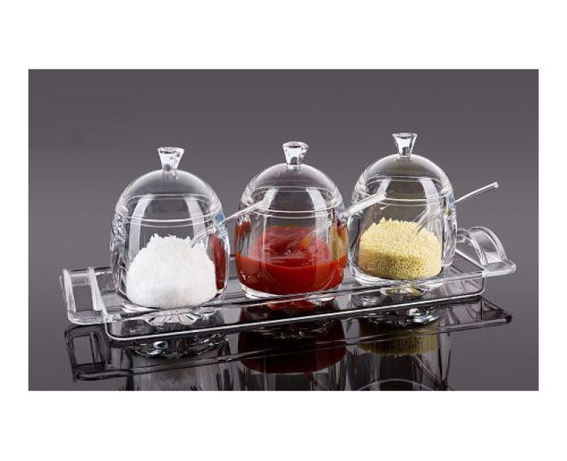 3Pc Acrylic Sugar Bowl Jam Jar Spice Storage Tin Canister- Clear