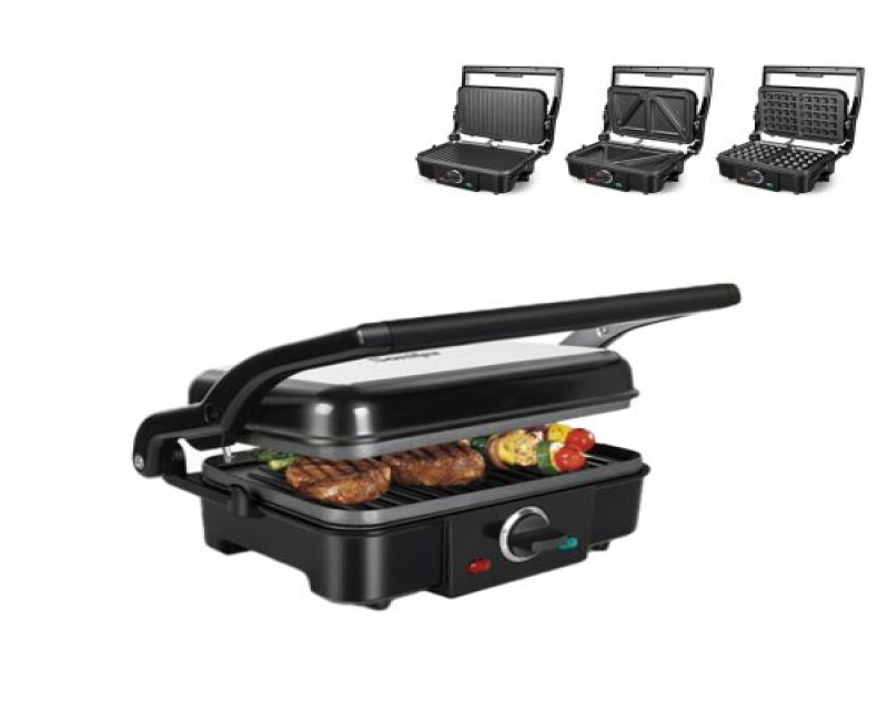 3 In 1 Waffle Maker Sandwich Barbecue Electric Baking Pan Toaster - Black. Sonifer