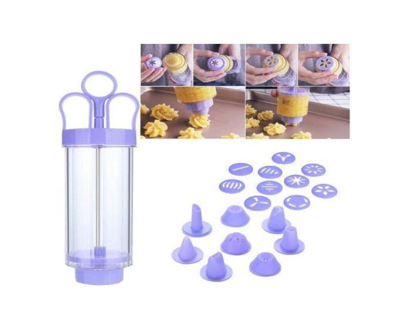 Cookie Press Maker Gun Kit Biscuit Maker Cake Decorating Set -Blue.