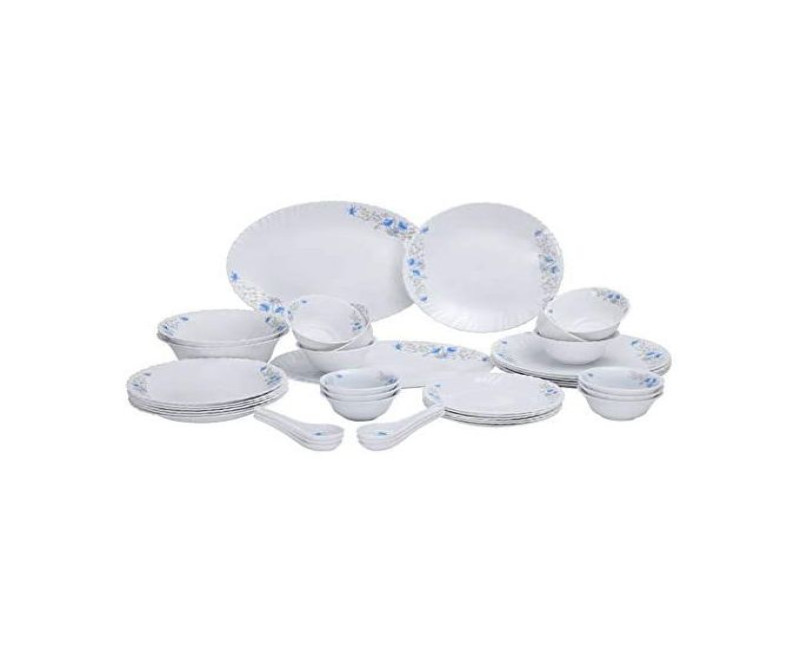 40 pcs Opal Glassware Spoons Plates Bowls Dinner Set- White Royalford