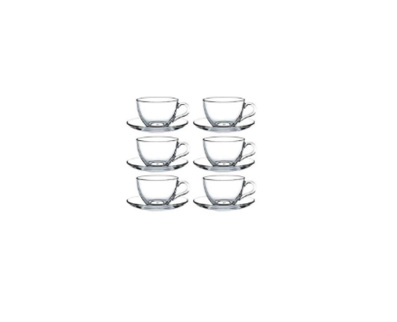 6 Pieces Of Glass Tea Coffee Cups Mugs And 6 Saucers -Colourless.