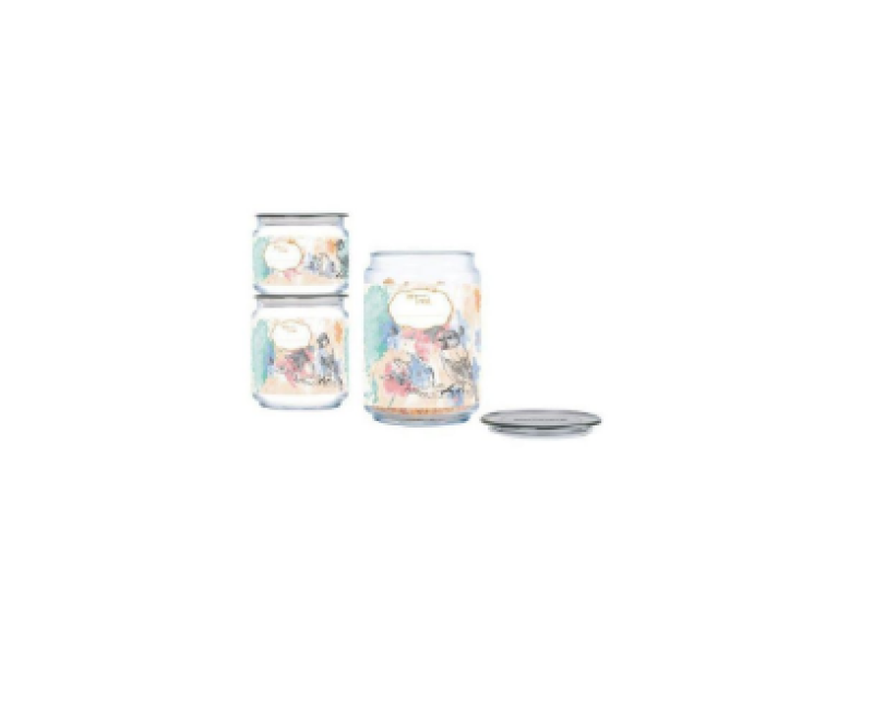 3 Piece Happy Bird Sugar Bowl, Food Storage Jar Container Set, Colourless. Luminarc