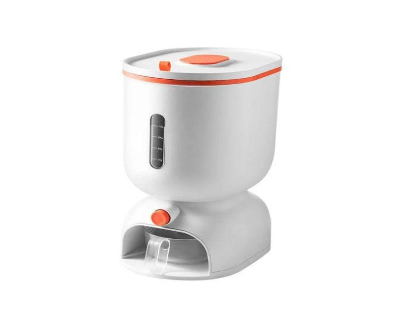 5.5 KG Airtight Rice Dispenser, Sealed Grain Container With Lid And Measuring Cup Cereal Bucket- White.