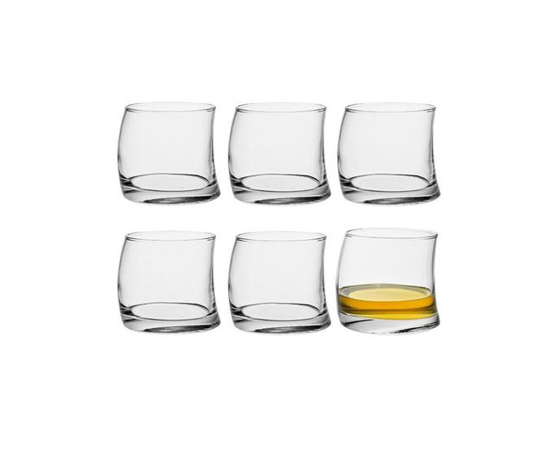 6 Pieces Of Curved Whisky Glasses - Colorless.