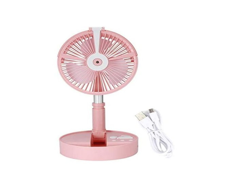 Wireless Portable Folding USB Rechargeable Telescopic Remote Fan- Pink & White.