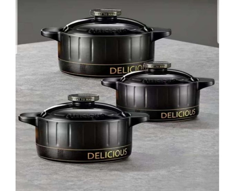 3 Piece Bakelite Handle Cookware 3-Quart Ceramic Casserole/Clay Pot Earthenware Pot Cooking for Soup Nonstick Heat Resistant Ceramic Stockpot Stew Pot with White lid