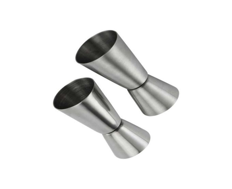 2PC Jigger Spirit Cocktail Alcohol Bar Double Shot Measure Cup 25/50 ML- Silver.