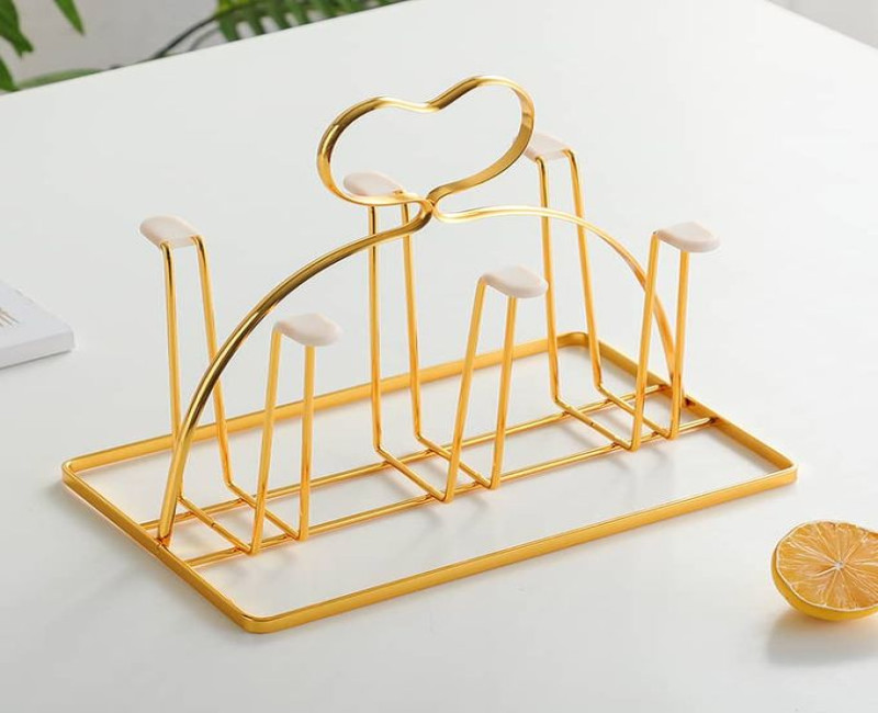 Glass Cup Holder Water Draining Drying Shelf Storage Organizer - Gold.