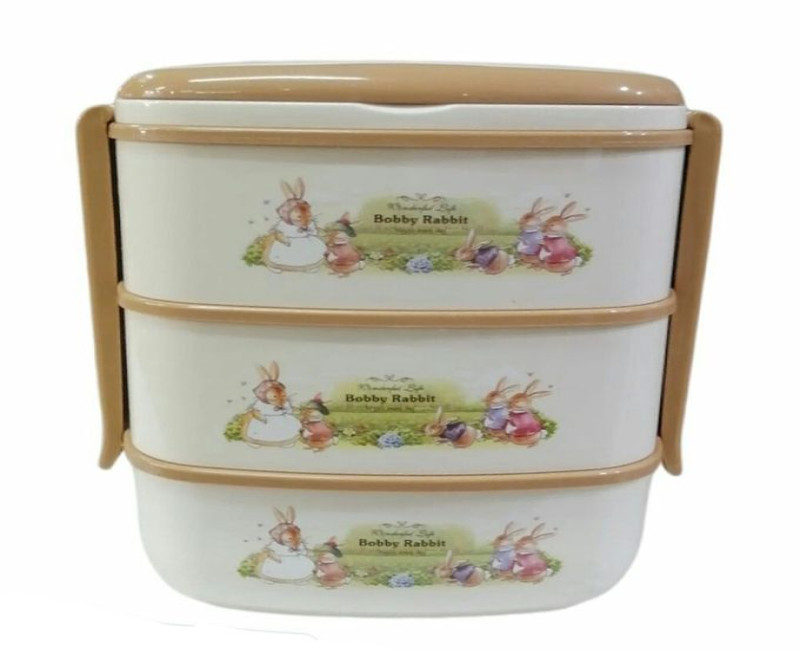 3 Layer Rabbit Lunch Box Container Tiffin - Cream