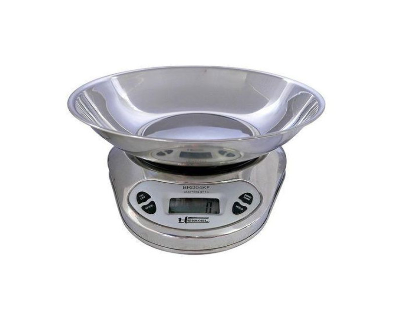 Digital Kitchen Weighing Scale, 5kg With Stainless steel Bowl - Silver Henkel
