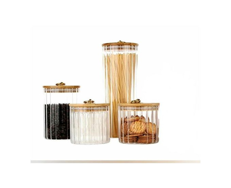 4PC Airtight Storage Pantry Food Glass Jars With Bamboo Clamp Lids- Clear.