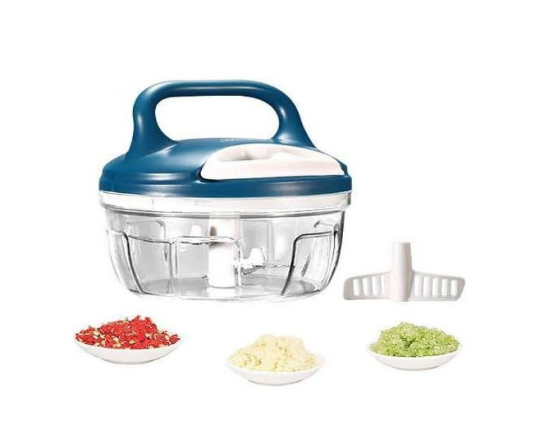 Manual Vegetable Cutter Mini Hand Pull Chopper Food Processor Meat Mincer- Blue