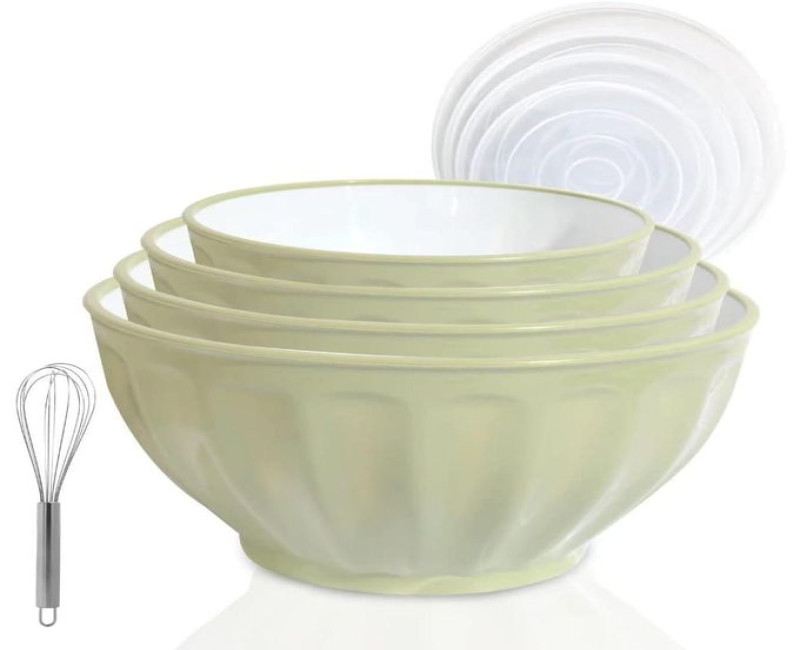 4 Piece Large Plastic Nesting Mixing Bowls With Lids Set,Includes 4 Microwave safe Mixing Bowl For Kitchen Prepping, Baking,Cooking Food Salad Bowl
