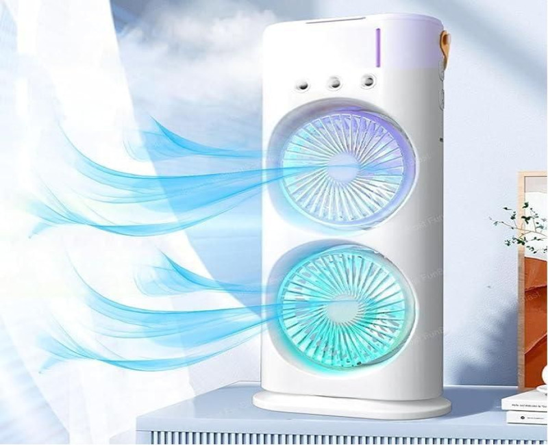 Air Conditioning Fan Double Spray Spray Desk Fan Household Portable USB Rechargeable Remote Control Timing for Office Dorm Home- Multicolor