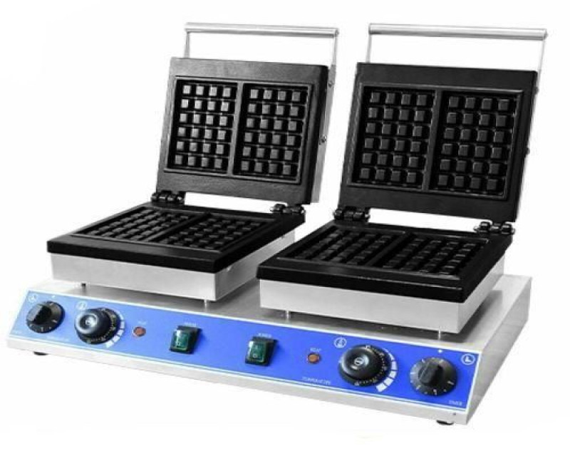 Commercial Double Plate Nonstick Square Shape Electric Waffle Maker Machine- Black.