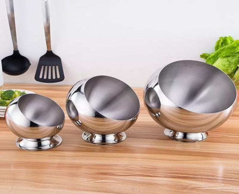 3 Pc Seasoning Serving Bowl With Lids Sugar Salt Storage Container - Silver.