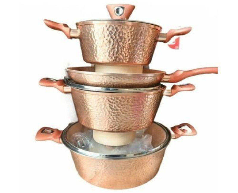 7 Piece Non-Stick Serving Dishes Saucepans Cookware - Orange.