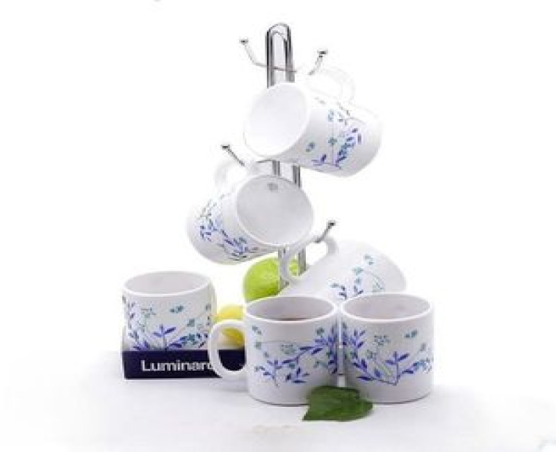 6 Pieces Of Luminarc Blue Flower Tea Coffee Mug Cups -White. Luminarc