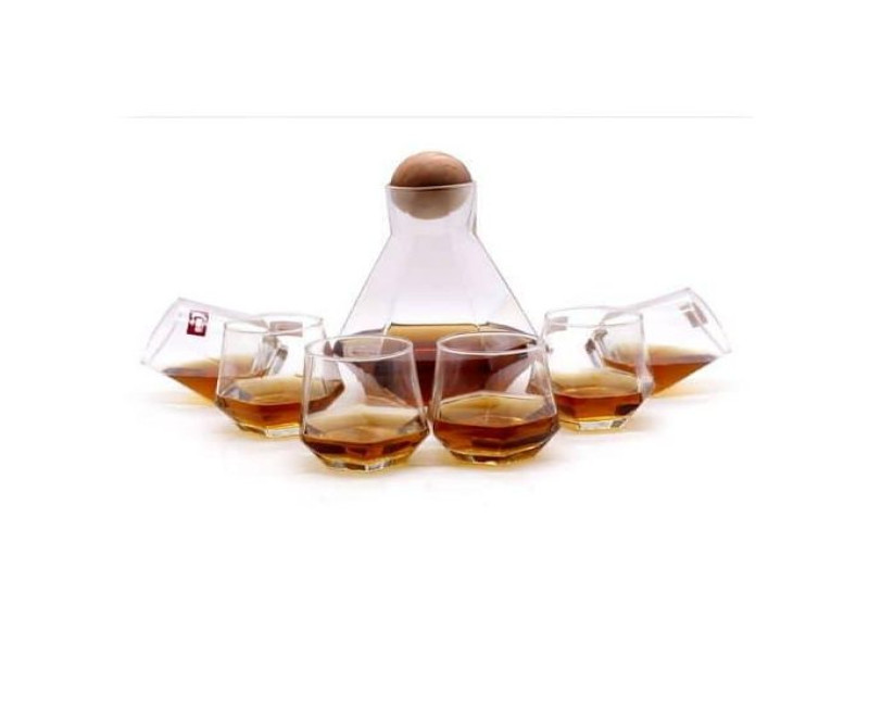7 Set Whiskey Wine Diamond Decanter With Liquor Hexagon Glasses Gift Set - Clear.