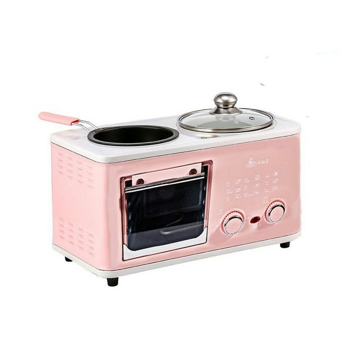 Electronic Breakfast Machine Bread Maker 4 In 1 Oven Pizza Frying Pan For Kitchen Roast, Fry,Boil, Steam- (Pink)