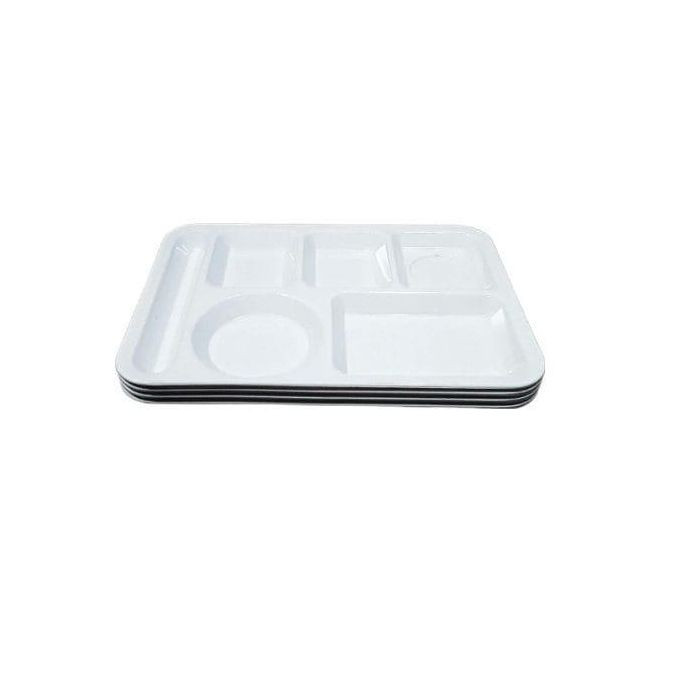 6 Pieces Of Divided Plates Melamine 5-Compartment White Partioned Serving Tray