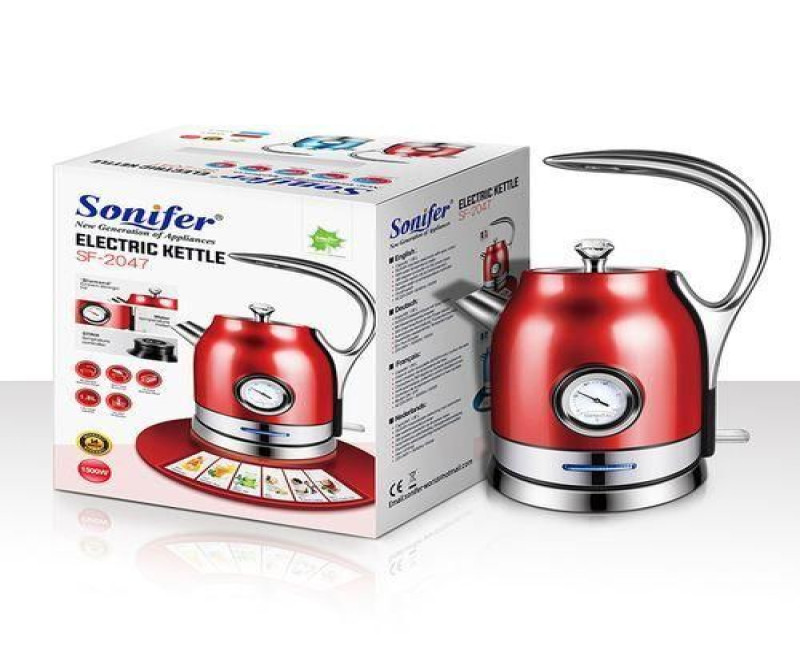 1.8Litre Steel Fast Heating Temperature Adjustable Electric Kettle - Red Sonifer