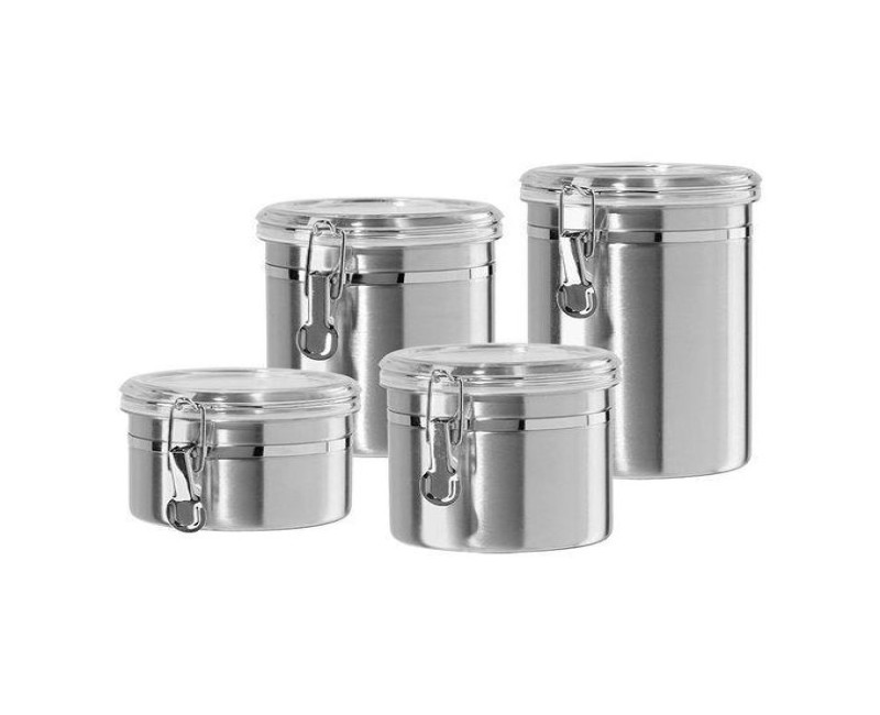 4-Piece Stainless Steel Canister Storage Tins With Acrylic Lid, Silver.