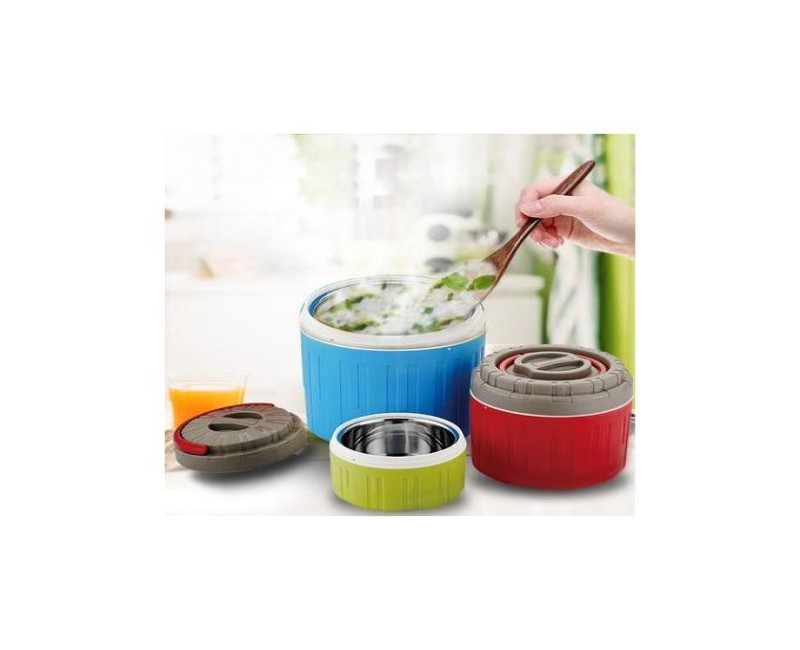 3 Piece Of Stainless Steel Insulated Food Container Set For Rice And Soup Dishes, Vacuum Insulated Lunch Box- Multicolor