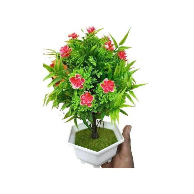 Table Flower Pots With Artificial Flowers 22cm - White,Green