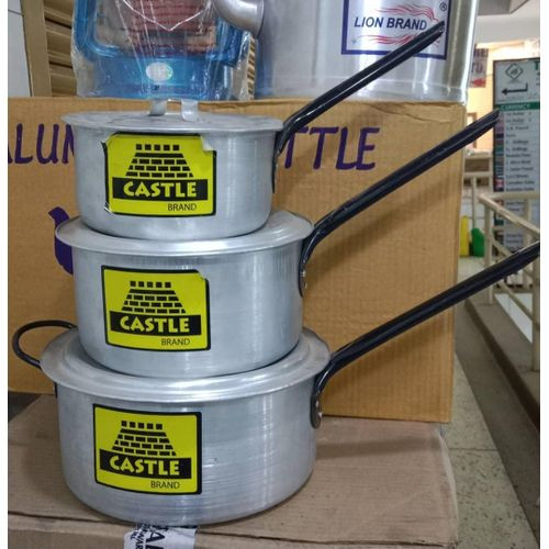 6 Pieces Set Of Pure Aluminum Saucepans With Handles-Silver