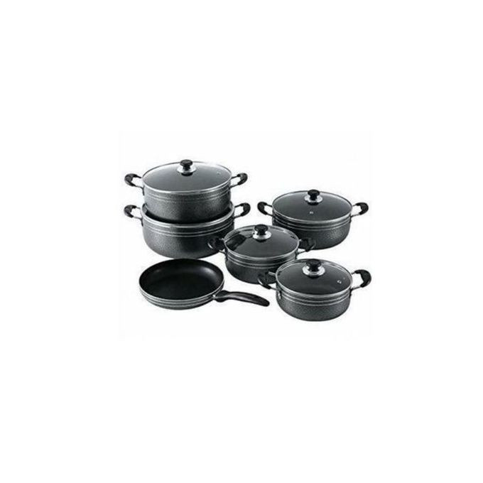 Set of 6 Non Stick Saucepan Cookware Pans - Black